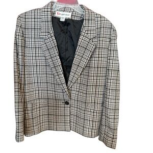 Peabody House Houndstooth Wool Blend Blazer Jacket Brown Beige Size Small